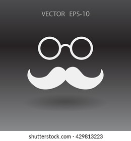 Flaches Schattensymbol im Retro-Stil, Schnurrbart und Brille, Vektorgrafik