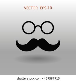 Flacher Schatten Hipster-Retro-Stil Schnurrbart und Brillen-ico