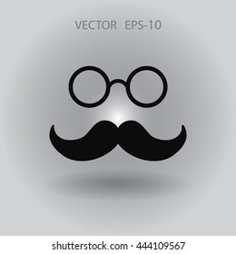 Flat long shadow Hipster retro style mustache and eyeglasses icon