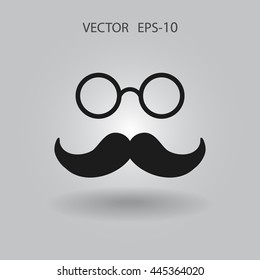 Flat long shadow Hipster retro style mustache and eyeglasses ico