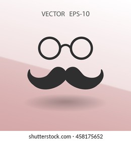 Flat long shadow Hipster retro style mustache and eyeglasses ico