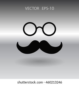 Flat long shadow Hipster retro style mustache and eyeglasses ico