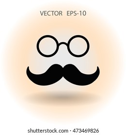 Sombra plana larga estilo Hipster bigote estilo retro y anteojos