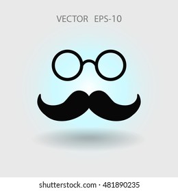 Sombra plana larga estilo Hipster bigote estilo retro y anteojos