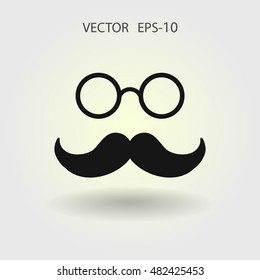 Sombra plana larga estilo Hipster bigote estilo retro y anteojos