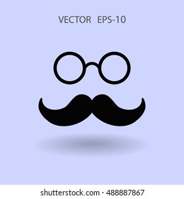 Flacher Schatten Hipster-Retro-Stil Schnurrbart und Brillen-ico