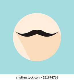 Flat long shadow Hipster retro style mustache icon, vector illustration
