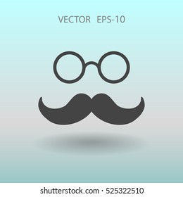 Flat long shadow Hipster retro style mustache and eyeglasses ico