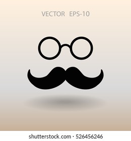 Flat long shadow Hipster retro style mustache and eyeglasses ico