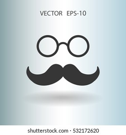Sombra plana larga estilo Hipster bigote estilo retro y anteojos