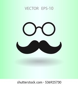 Flat long shadow Hipster retro style mustache and eyeglasses ico