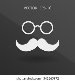 Flat long shadow Hipster retro style mustache and eyeglasses ico