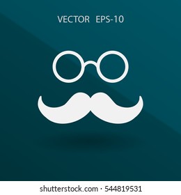 Flat long shadow Hipster retro style mustache and eyeglasses ico