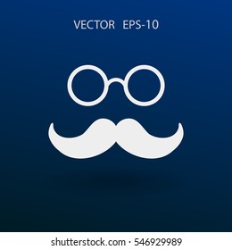 Flat long shadow Hipster retro style mustache and eyeglasses ico