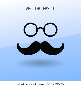 Sombra plana larga estilo Hipster bigote estilo retro y anteojos