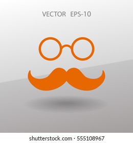 Flat long shadow Hipster retro style mustache and eyeglasses ico