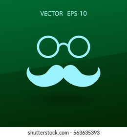 Sombra plana larga estilo Hipster bigote estilo retro y anteojos
