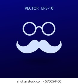 Flat long shadow Hipster retro style mustache and eyeglasses ico