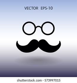 Flat long shadow Hipster retro style mustache and eyeglasses ico