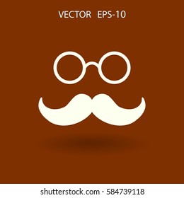 Flat long shadow Hipster retro style mustache and eyeglasses ico