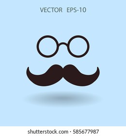 Sombra plana longa Hipster estilo retro bigode e óculos ico