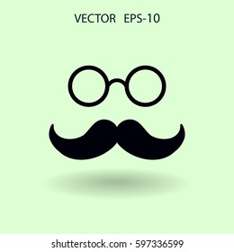 Sombra plana larga estilo Hipster bigote estilo retro y anteojos