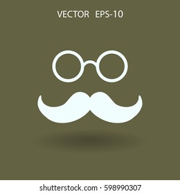 Flat long shadow Hipster retro style mustache and eyeglasses ico