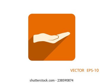 Flat long shadow Holding palm icon, vector illustration