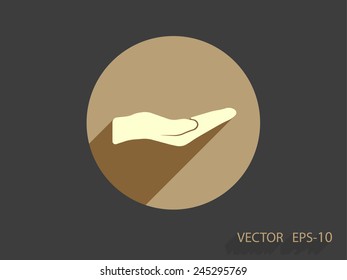 Flat long shadow Holding palm icon, vector illustration