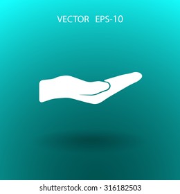 Flat long shadow Holding palm icon, vector illustration