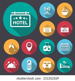 flat long shadow hotel icon set