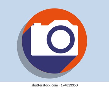 Flat long shadow icon of a camera