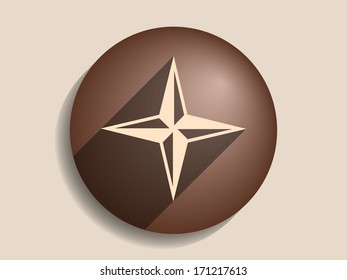 Flat long shadow icon of compass