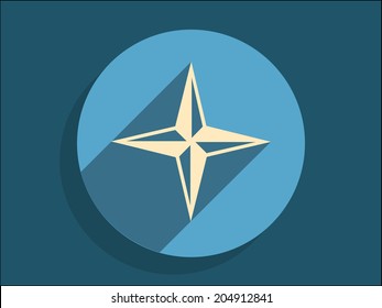 Flat long shadow icon of compass