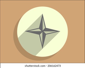 Flat long shadow icon of compass