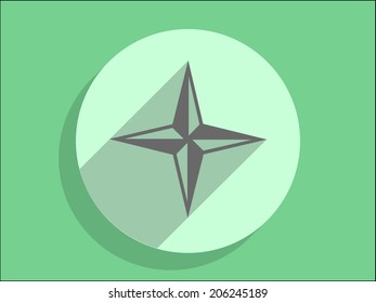 Flat long shadow icon of compass