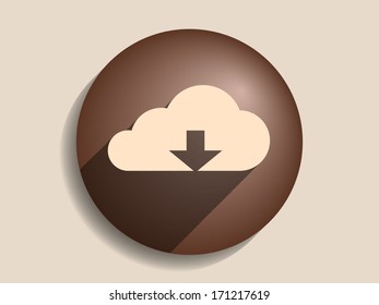 Flat long shadow icon of download cloud