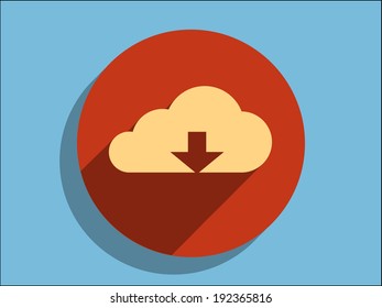 Flat long shadow icon of download cloud