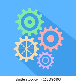 Flat long shadow icon of gears, stock vector illustration
