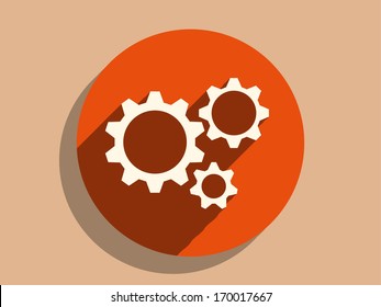 Flat long shadow icon of gears