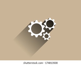 Flat long shadow icon of gears