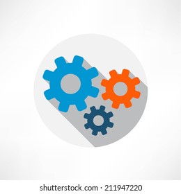Flat long shadow icon of gears