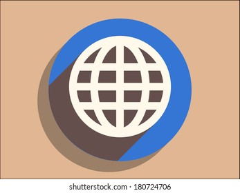 Flat long shadow icon of globe