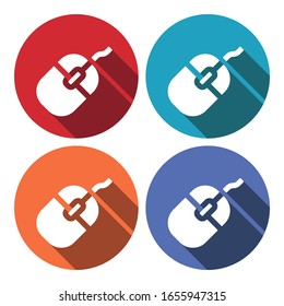 Flat long shadow icon of mouse