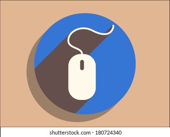 Flat long shadow icon of mouse