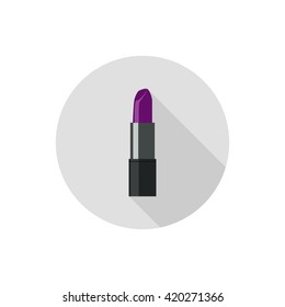 Flat long shadow icon. Pink lipstick isolated icon. Isolated lipstick in round. Vector illustration, fabric print, EPS 10.