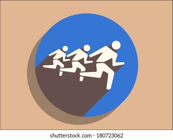 Flat long shadow icon of running mans