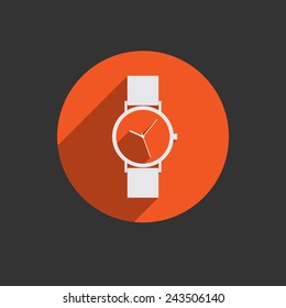 Flat long shadow icon white wristwatch for web. Vector EPS10