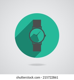 Flat long shadow icon wristwatch for web. Logo concept. Vector EPS10