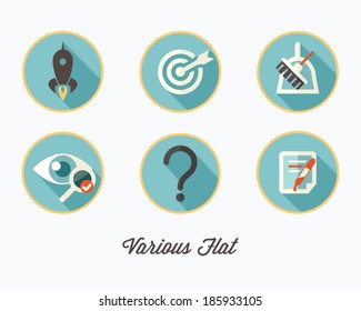  Flat, long shadow icons, various, vector collection